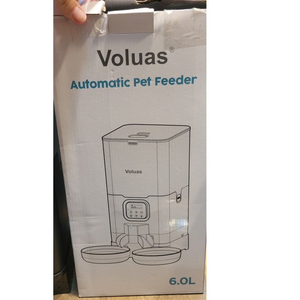 Voluas Automatic Pet Feeder 6.0L Black Dual Bowl Timed Feeding Voice Recorder